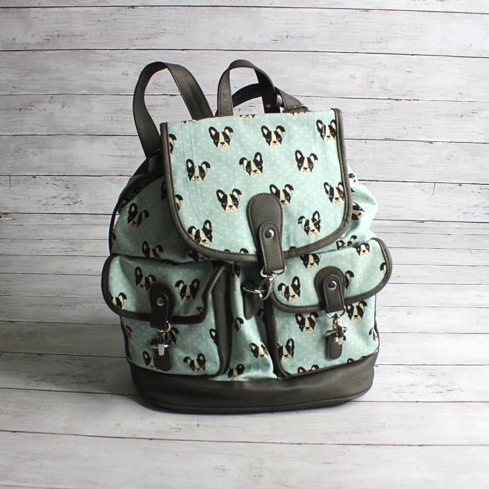 Candie's Women's Canvas Backpack Bucket Handbag Boston Terrier Dogs - Picture 4 of 7
